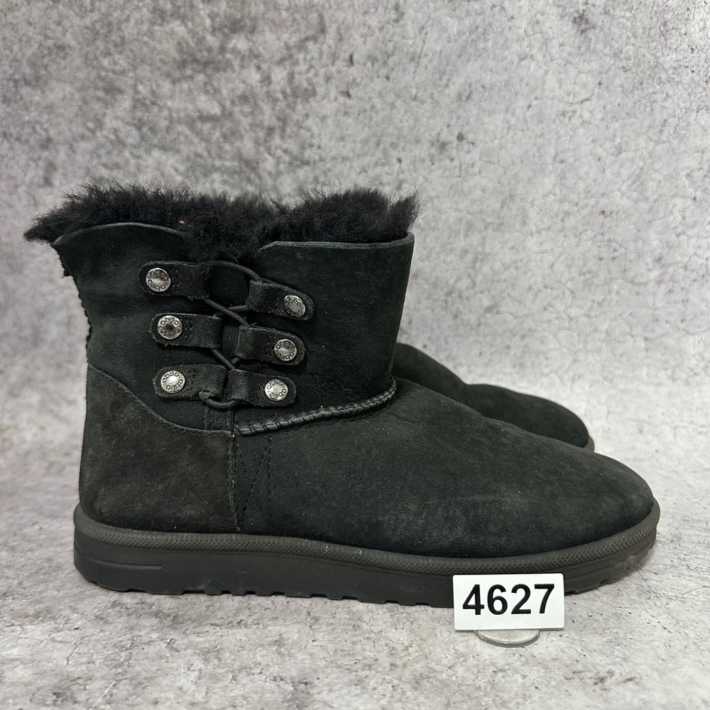 ABEO Brampton Ankle Boots Women Size 8 Black Sheepskin Orthotic Suede AIW0149